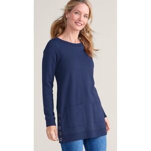 Soft Surroundings Tunic Top Pockets Long Sleeve Casual‎ Comfy Navy PS